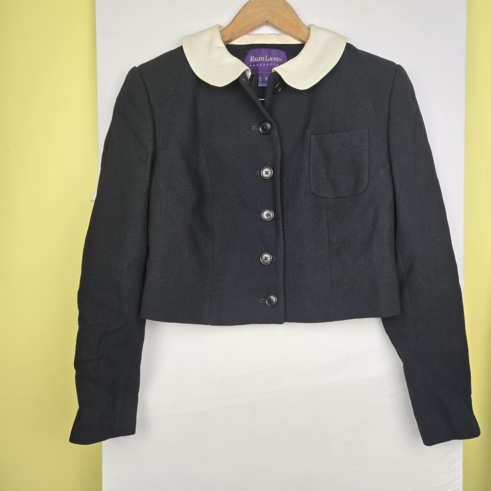 Ralph Lauren Purple Label Cropped Blazer Sz 8 Fitted Slim Wool Silk. Read!